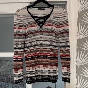 NIC+ZOE Multicolor Striped V-Neck Sweater